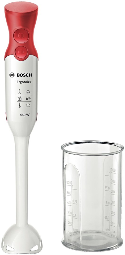 Osta tuote Bosch MSM64010 tehosekoitin Upotettava sekoitin 450 W Punainen, Valkoinen verkkokaupastamme Korhone 10% alennuksella koodilla KORHONE