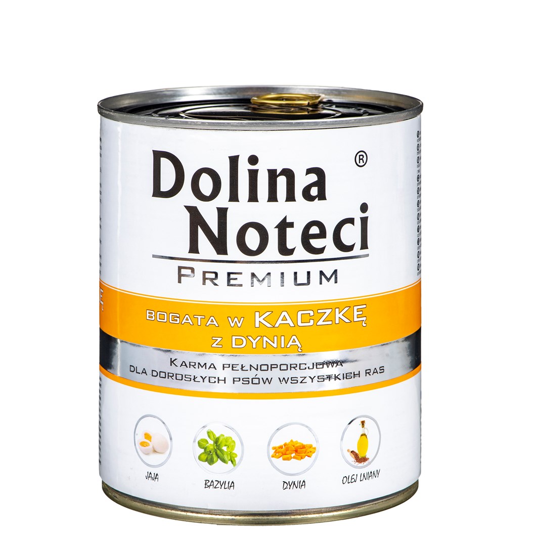 Osta tuote DOLINA NOTECI Premium-rikas ankka kurpitsalla – märkä koiranruoka – 800g verkkokaupastamme Korhone 10% alennuksella koodilla KORHONE